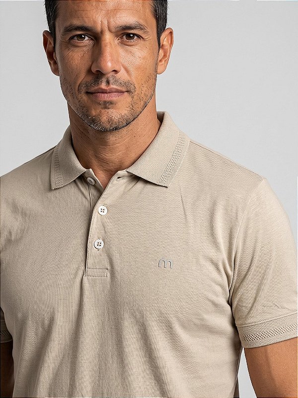 Camisa Polo Masculina Algodão Minimal Areia