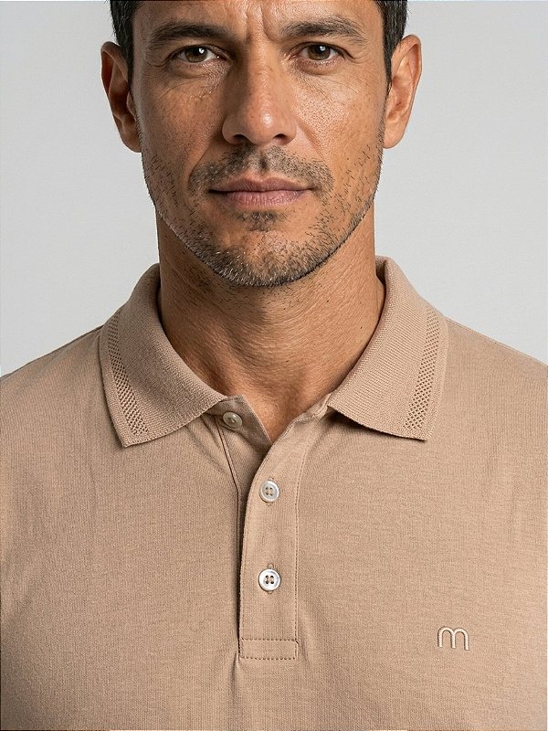 Camisa Polo Masculina Algodão Minimal Creme