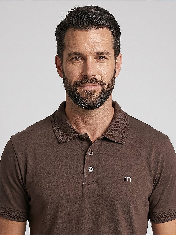 Camisa Polo Masculina Algodão Minimal Marrom