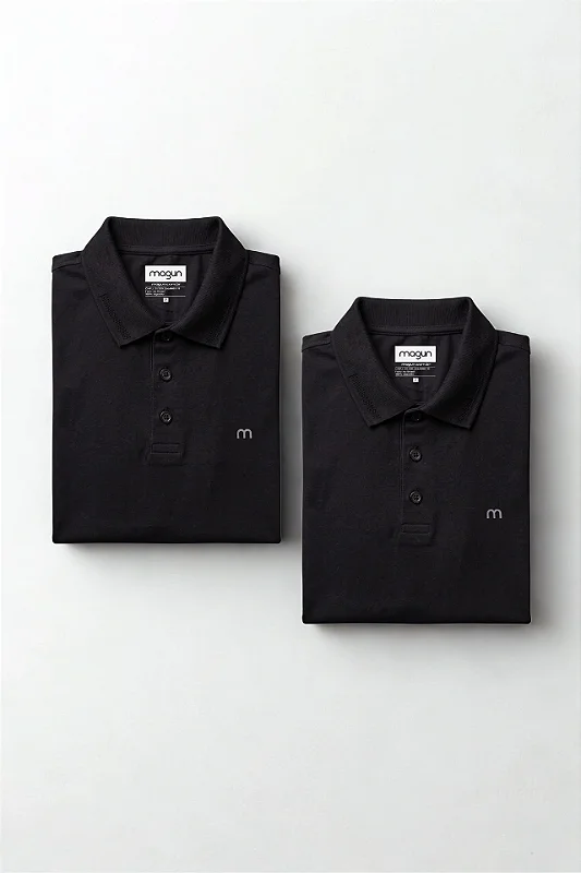 Kit 2 Camisas Polo Pretas Algodão Magun Minimal