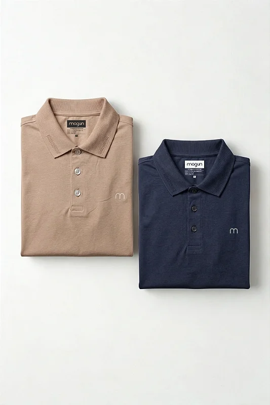 Kit 2 Camisas Polo Bege e Azul Marinho Algodão Magun Minimal