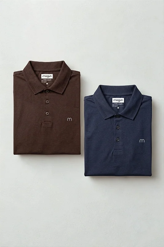 Kit 2 Camisas Polo Marrom e Azul Marinho Algodão Magun Minimal