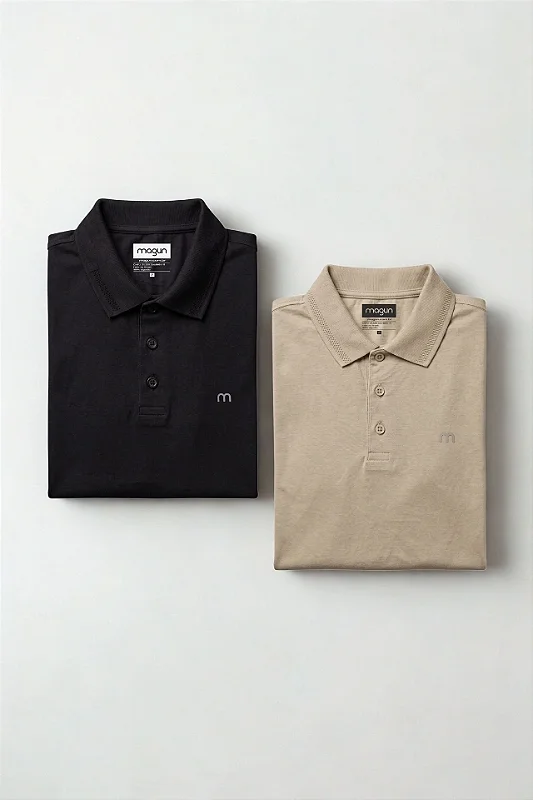 Kit 2 Camisas Polo Preta e Areia Algodão Magun Minimal