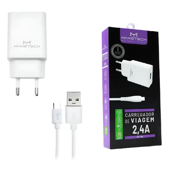 CARREGADOR MOD. CM-19I 2.4A BRANCO MARCA MAKETECH