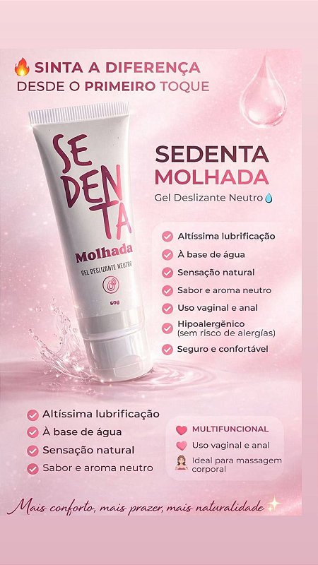 Lubrificante Sedenta Molhada Neutro à Base de Água