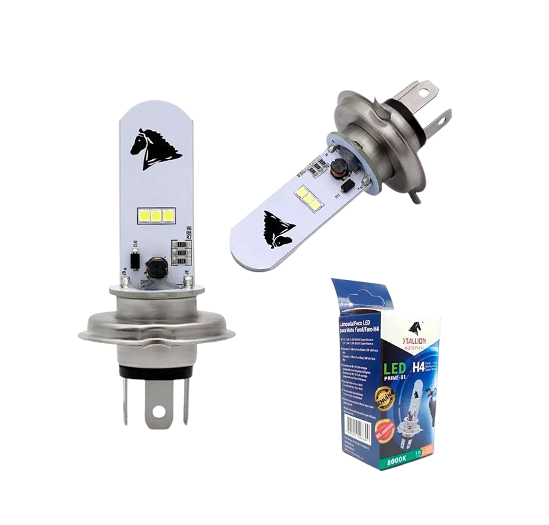 Lâmpada farol Led H4 Moto 8000k super Branca - Piá Pneus