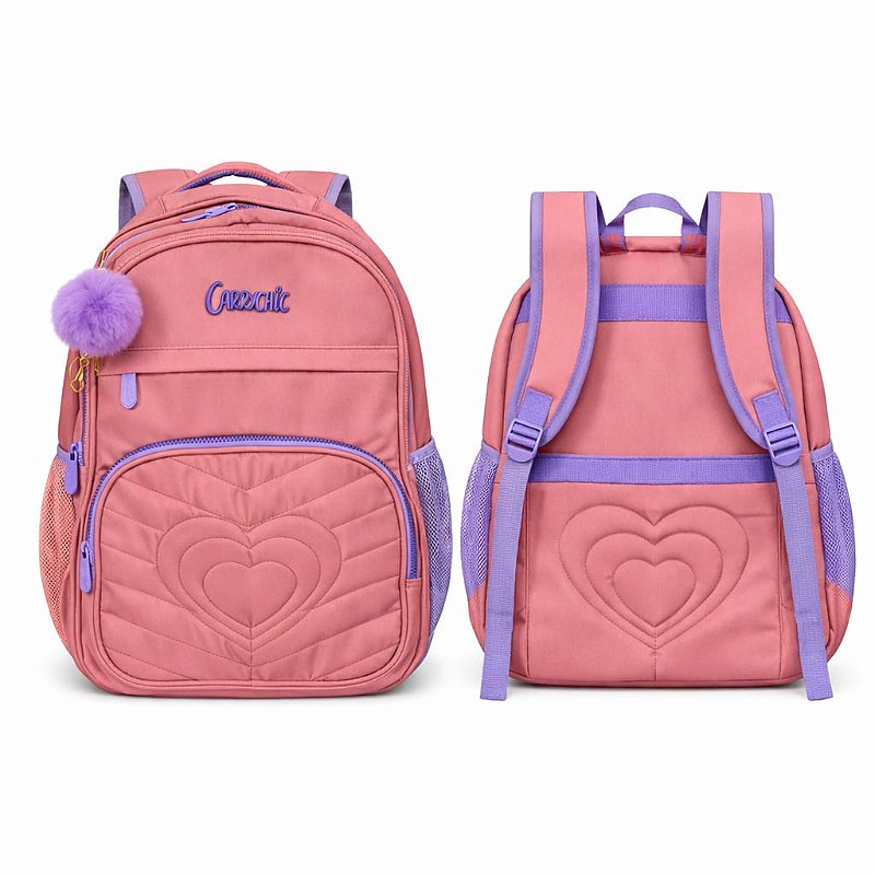 MOCHILA REFORÇADA CARRYCHIC ROSA E ROXO - Atacado Papelaria Bem Mais ...