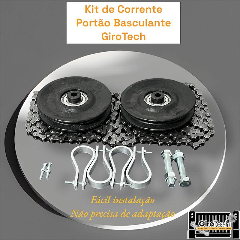 Kit de Correntes para Portão Basculante GiroTech  / Roldana em Náilon resistente 4 Polegadas - 110mm