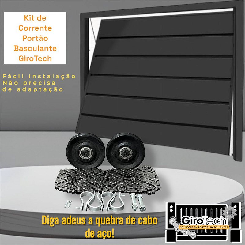 Kit de Correntes para Portão Basculante GiroTech  / Roldana em Náilon resistente 3 Polegadas - 90mm