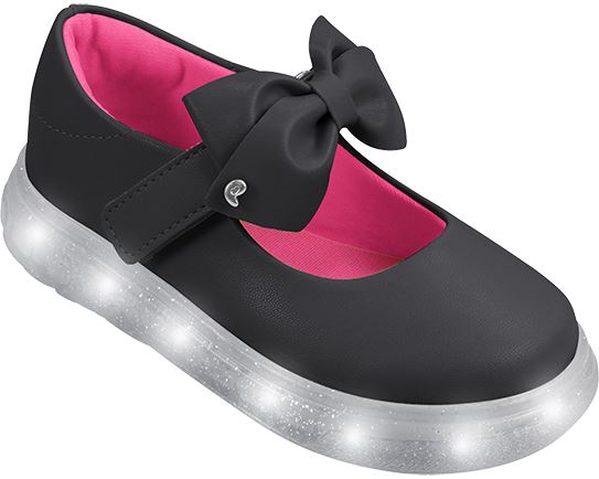 Tênis de Led Pampili Sneaker Luz Mary Jane Laço Preto e Pink