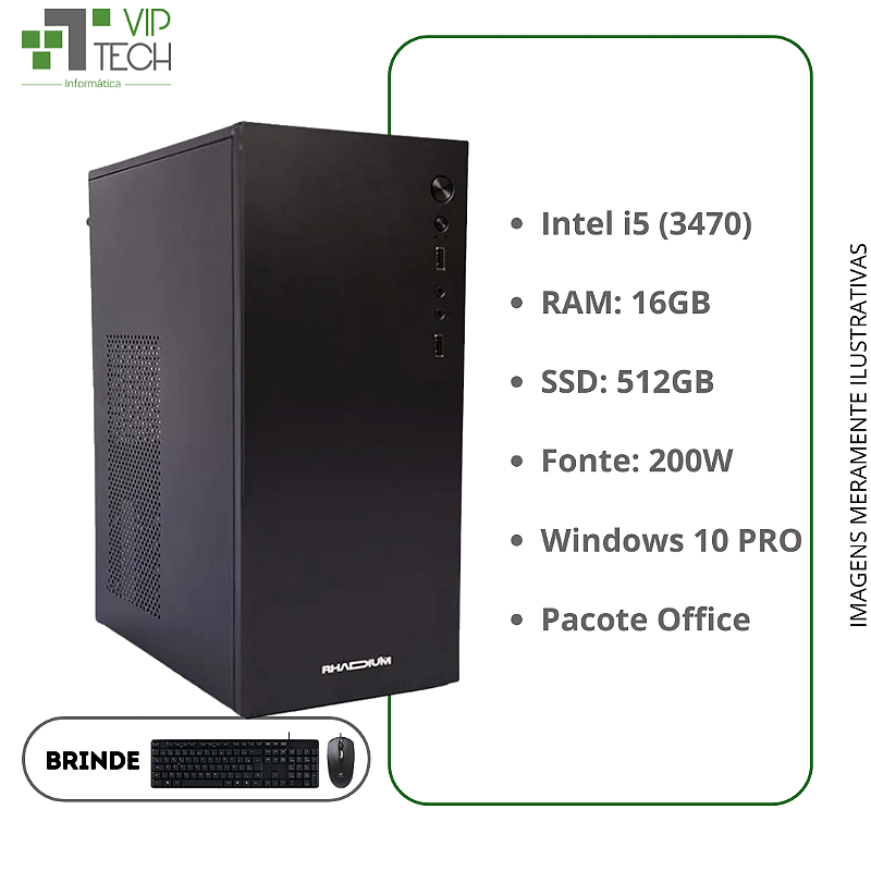 Computador Core I5 3470 3.20Ghz Mem 16Gb Ddr3 Ssd 512Gb Fonte 200W