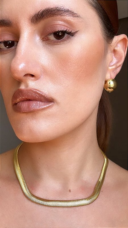 Conjunto Colar Malha com Esfera Click Dourado