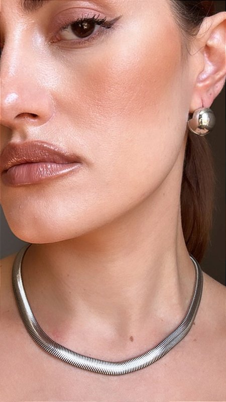 Conjunto Colar malha com Esfera Click Prata