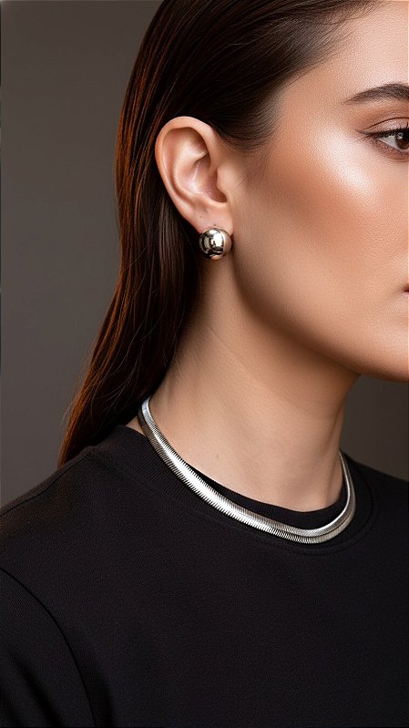 Conjunto Colar malha com Esfera Click Prata