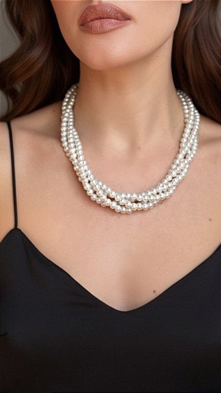 Colar Pérola Vidro Torção