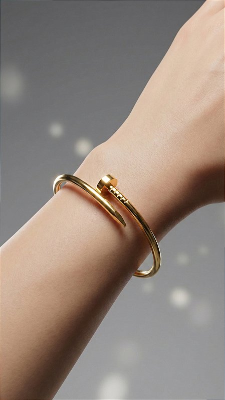 Bracelete Inspiração Prego Aço Cartier Dourado