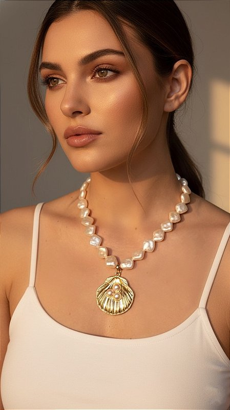 Colar Pérolas Concha Cordão