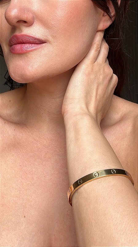 Bracelete Inspiração Cartier Aço Dourado