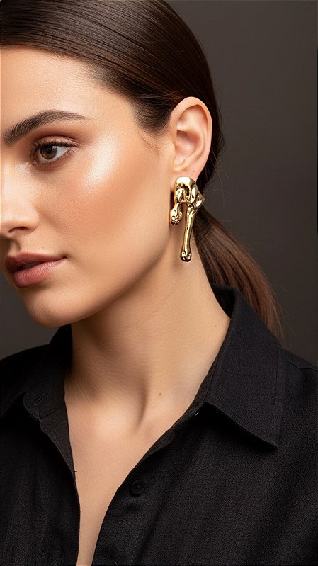 Brinco Orgânico Pendurado Dourado