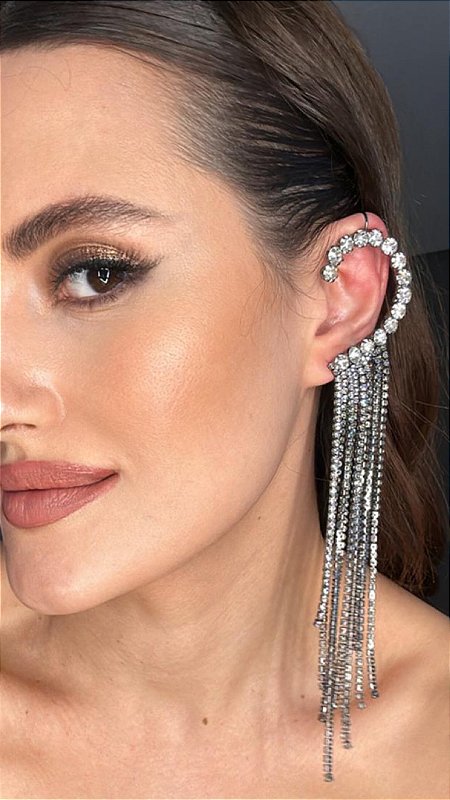Brinco Ear Cuff Strass Ônix