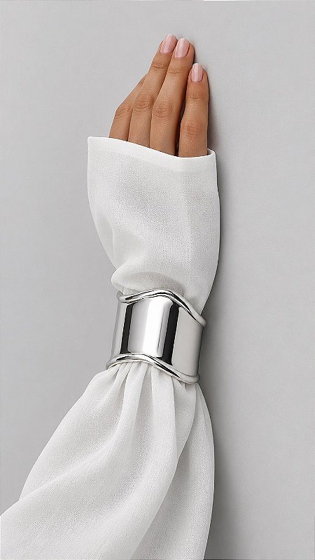 Bracelete Bone Banho Ródio Branco Aço