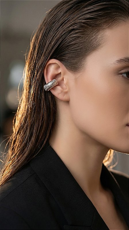 Brinco Ear Cuff Texturizado Prata