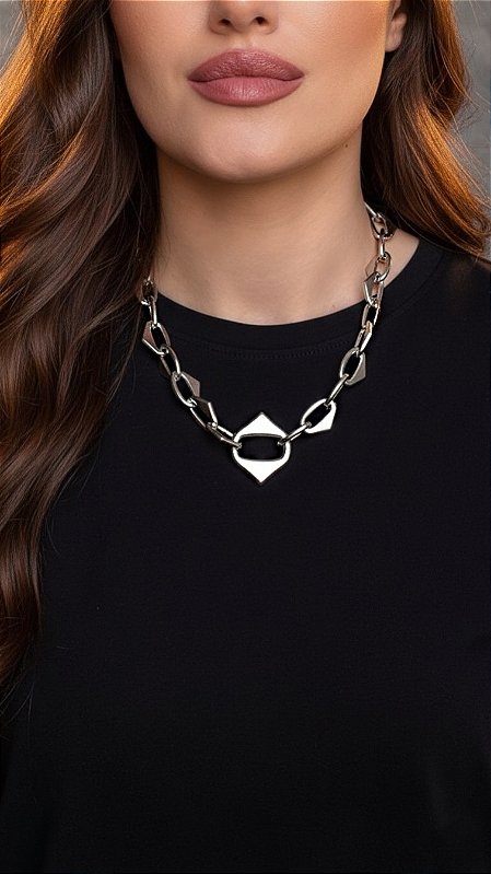 Colar Corrente Geométrico Prata