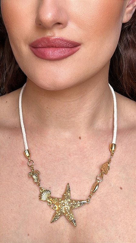 Colar Cordão Elementos Maré Dourado