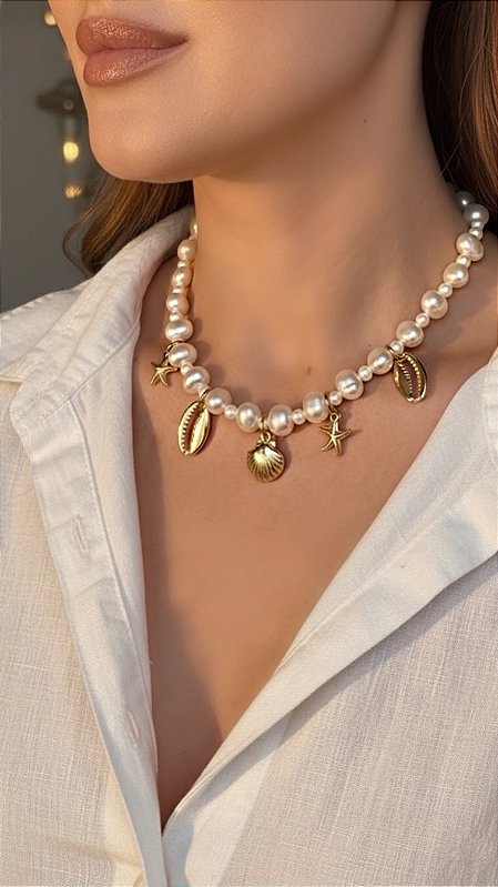 Colar Pérolas Pingentes Maré