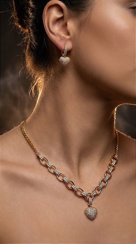 Conjunto Inspiração Pandora Zircônia Dourado