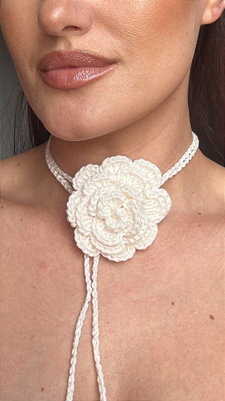 Colar Choker Flor Crochet Off