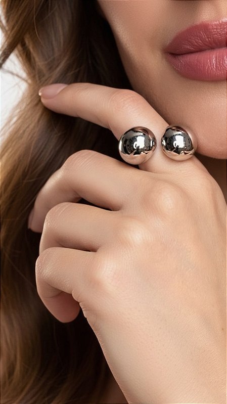 Anel Gota Máxi Duplo Prata Ajustável