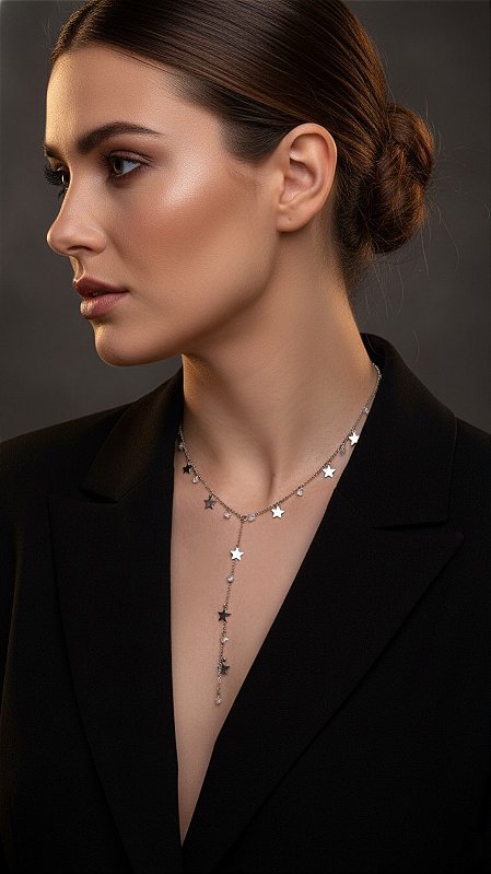 Conjunto Estrelinha Strass Prata