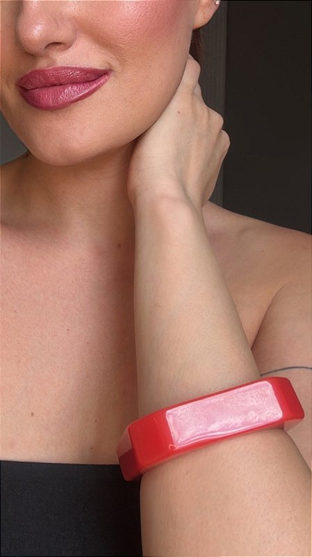 Bracelete Quadrado Resina Vermelho Sólido