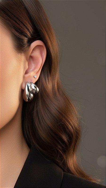 Brinco Gota New Dupla Prata