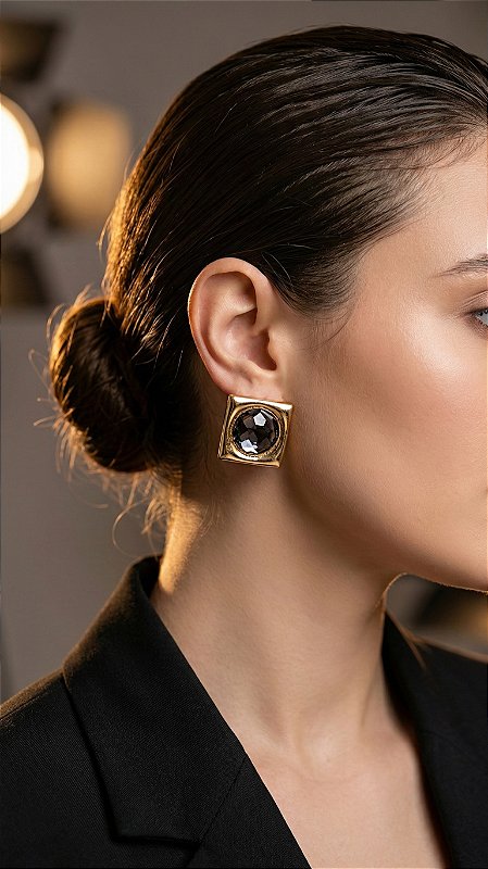 Brinco Quadrado Acrílico Borda Dourada