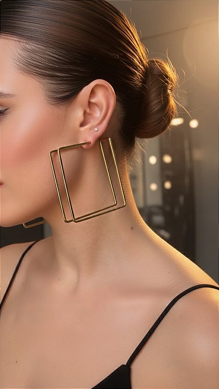 Brinco Máxi Argola Quadrada Dourada