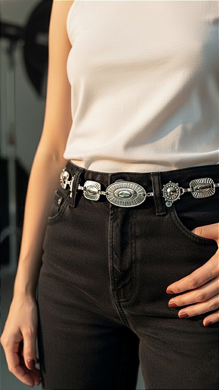 Cinto Boho Prata Desenhado