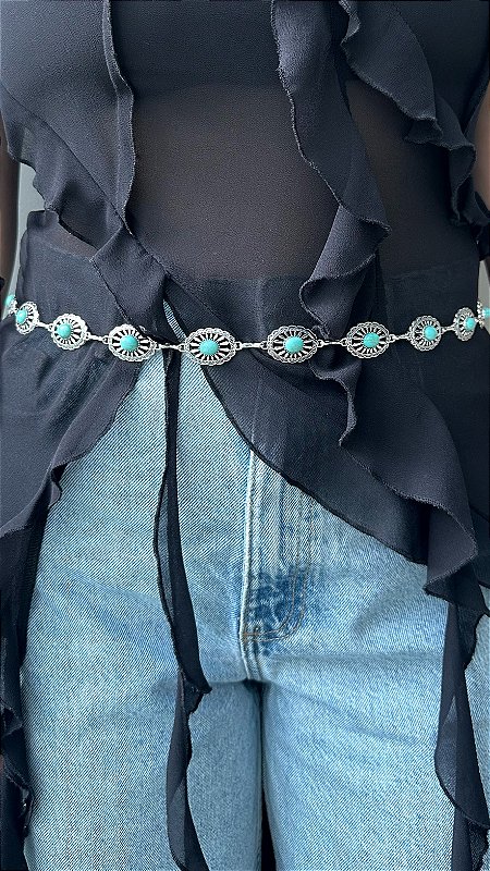 Cinto Metal Boho Pedra Turquesa
