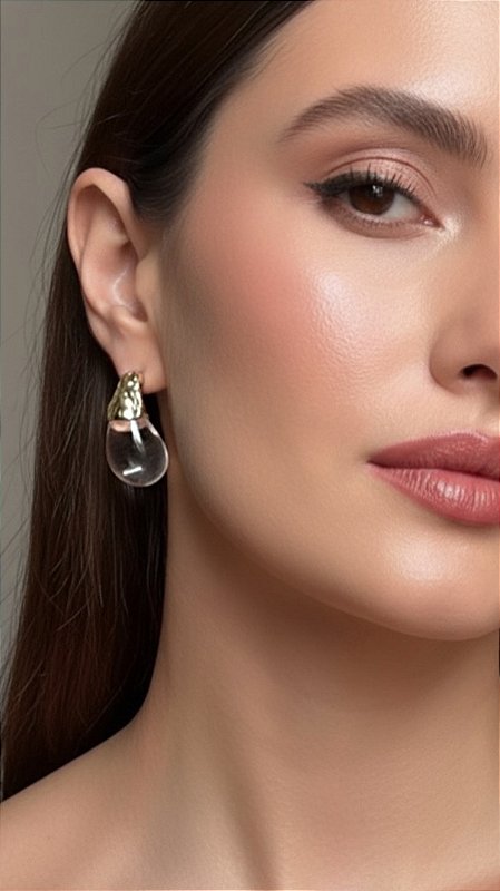 Brinco Gota Resina Transparente