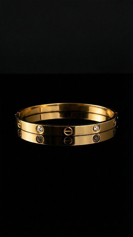 Bracelete Insp Cartier Aço Pedras Dourado