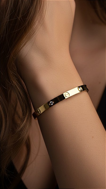 Bracelete Inps Cartier Aço Pedras Dourado