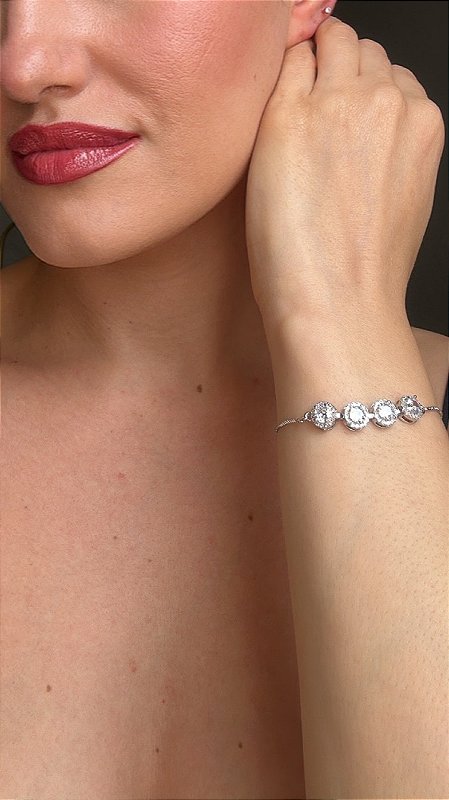 Pulseira Zircônia Redonda Ajustável Prata