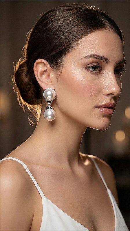 Brinco Pendurado Pérolas Prata