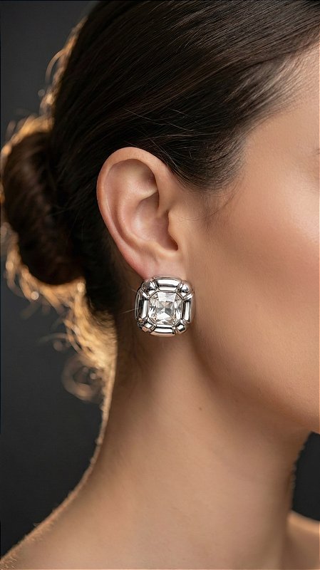 Brinco Quadrado Metal Chaton Prata