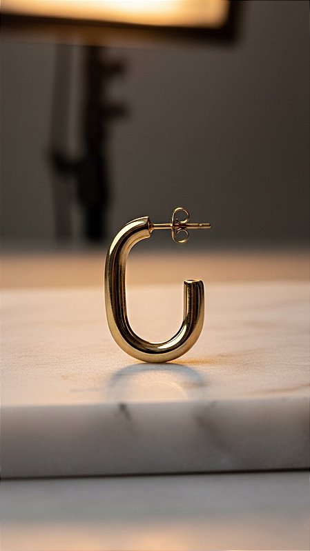Brinco Argola Oval Aço Dourado