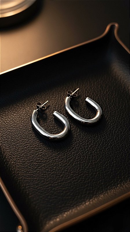 Brinco Argola Oval Aço Prata