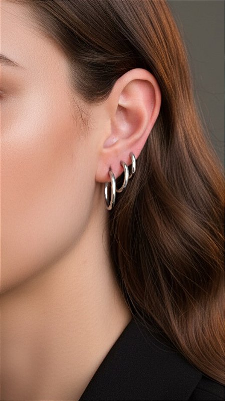 Brinco Trio Argolas Aço Prata