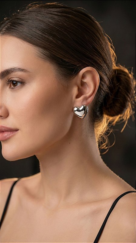 Brinco Bold Coração Aço Prata