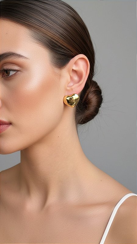 Brinco Coração Bold Aço Dourado
